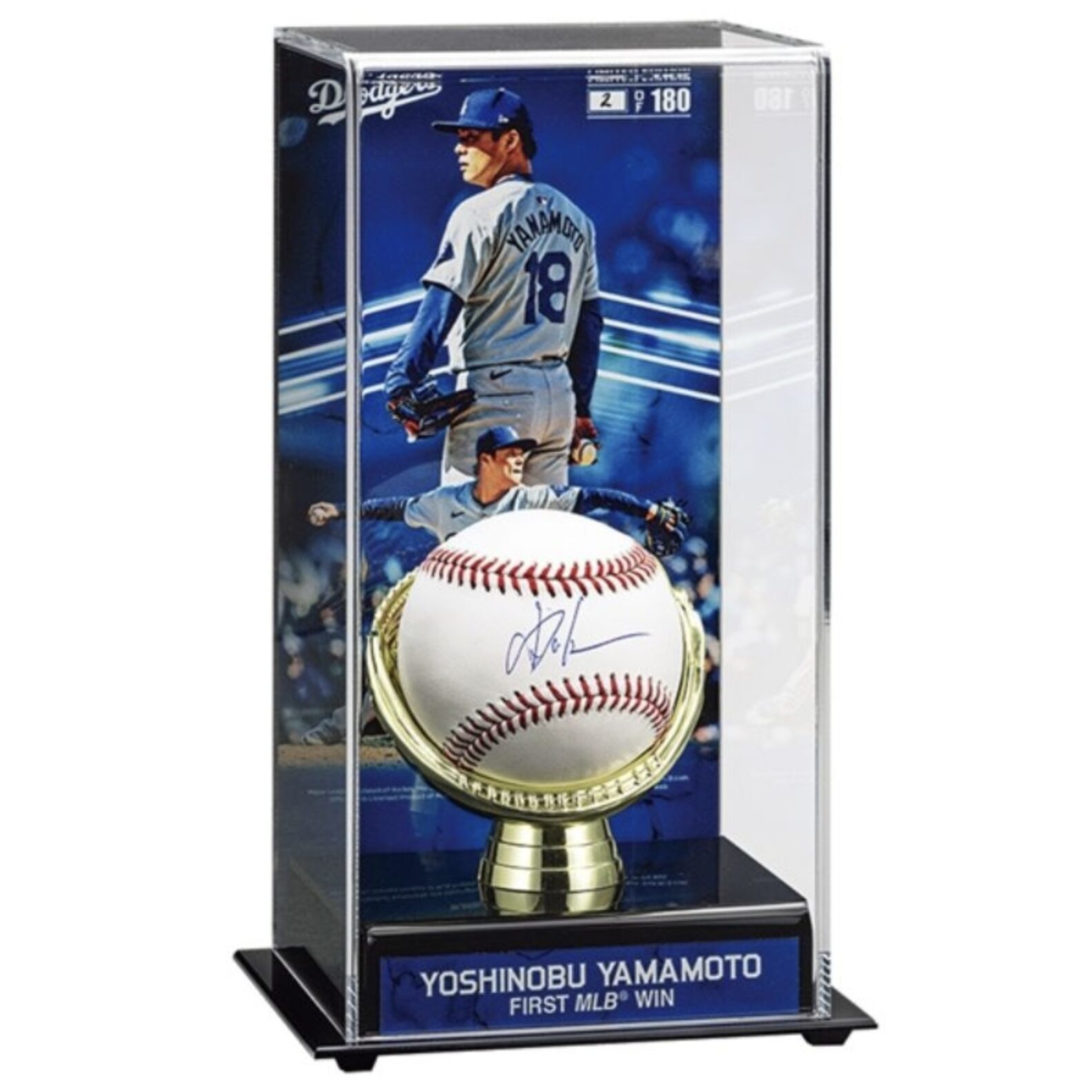 山本由伸 MLB(TM)初勝利記念 直筆サインボール 特製展示ケースセット